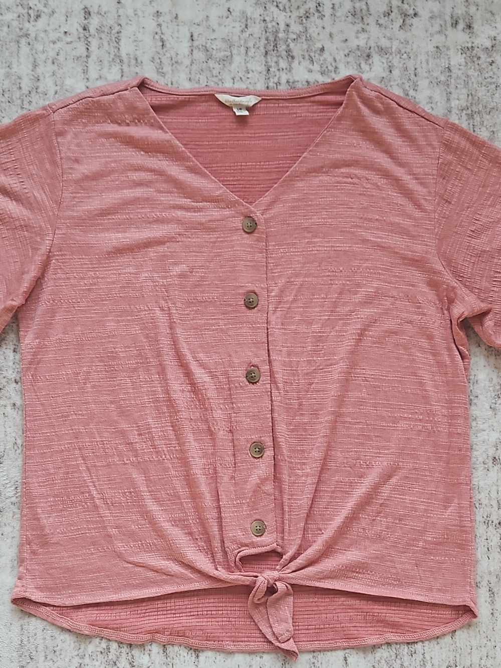 Weatherproof Dusty Rose Button-Front Tie Hem Tee